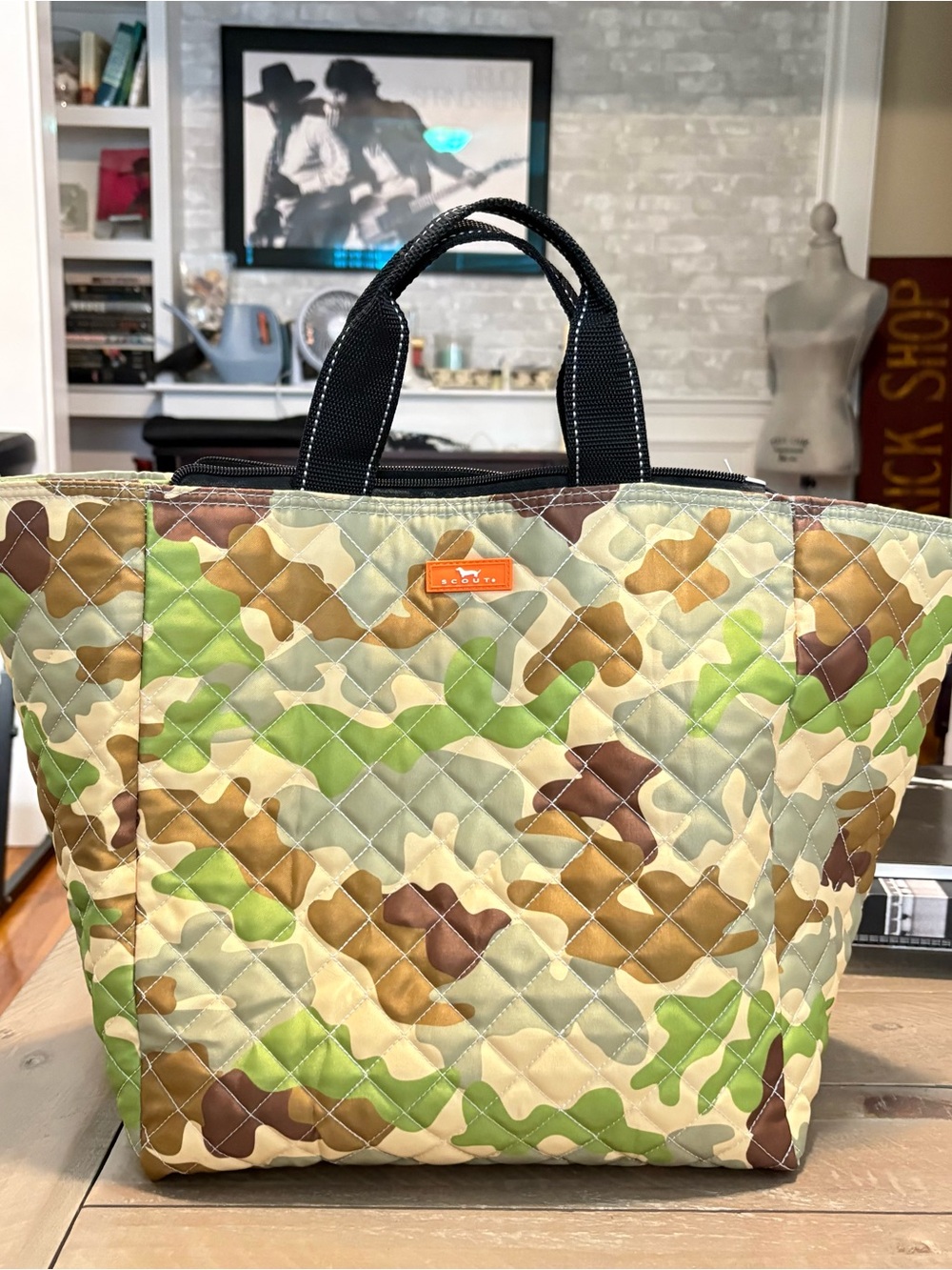 Scout Quilted Camo Duffel Tote - Green, Brown NEW